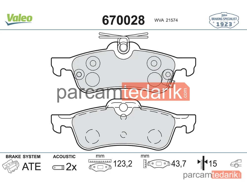 670028 | Fren Balatası (Arka) — Toyota Yaris, Daihatsu Charade VIII